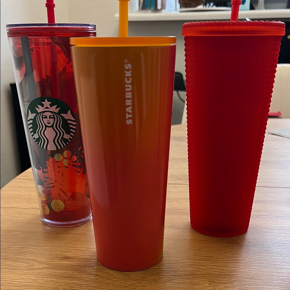 Starbucks Red and Orange Tumbler Trio